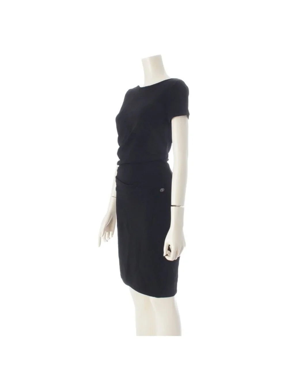 Chanel Rayon Polyester Short Sleeve Gathered Design Boat Neck Lion Charm Dress